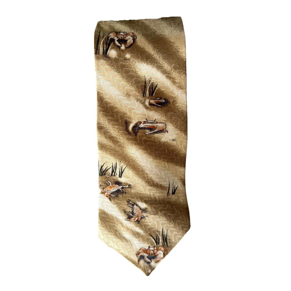 National Geographic Silk Tie Blue Crab Gold Necktie Beach Ocean USA Y2k Gift
